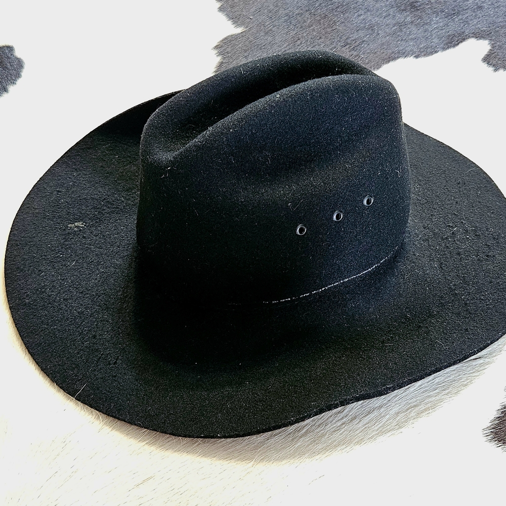 Classic black wool felt cowboy hat with structured crown wide brim KIDS MEDIUM